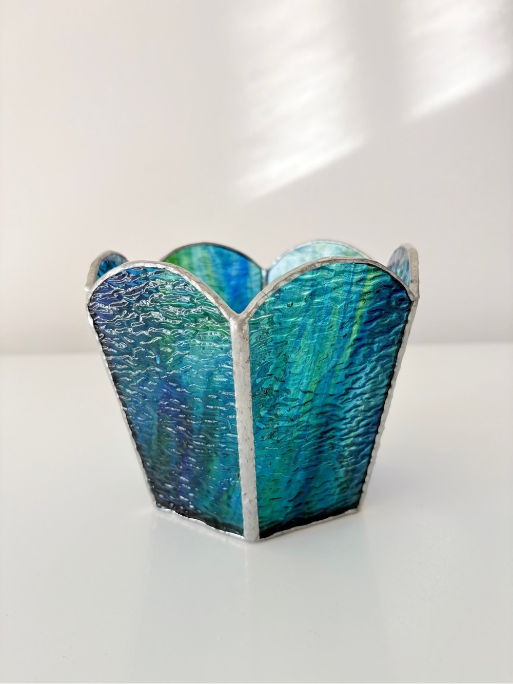 Stained Glass Votive Candle Holder Votive Pillar Planter Bowl Handmade